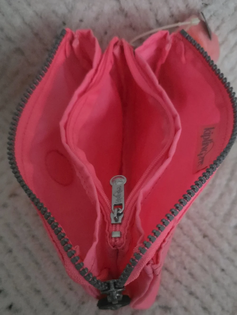 Kipling Neon Pink Kids Zip Pouch with Pom Charm